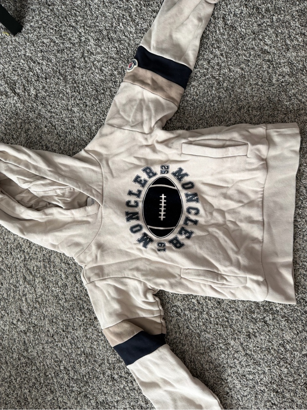 Moncler Kids Beige and Navy Football Logo Hoodie